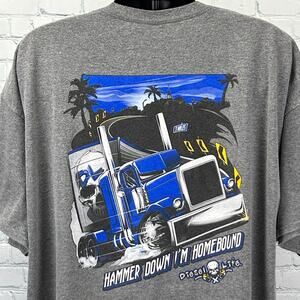 Diesel Life Hammer Down I'm Homebound T Shirt Big Rig Trucker Gray Mens 3XL XXXL